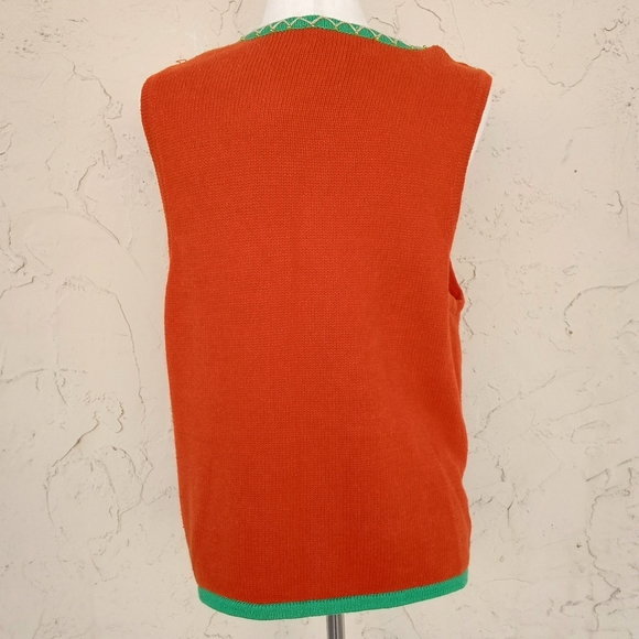 Vintage Orange Christmas Sweater Vest - Picture 8 of 9